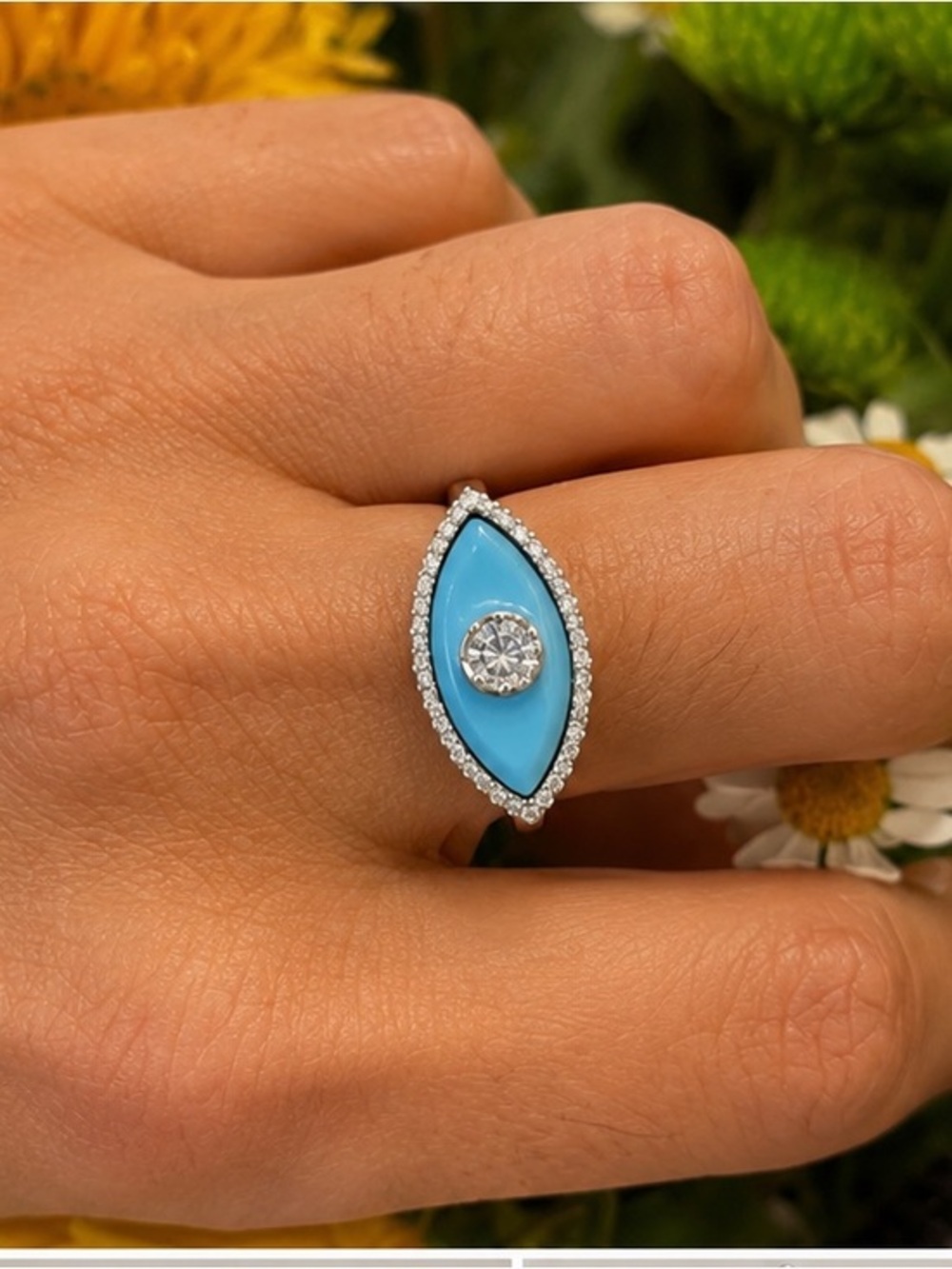 Sterling Silver Blue CZ Evil Eye Ring size 6